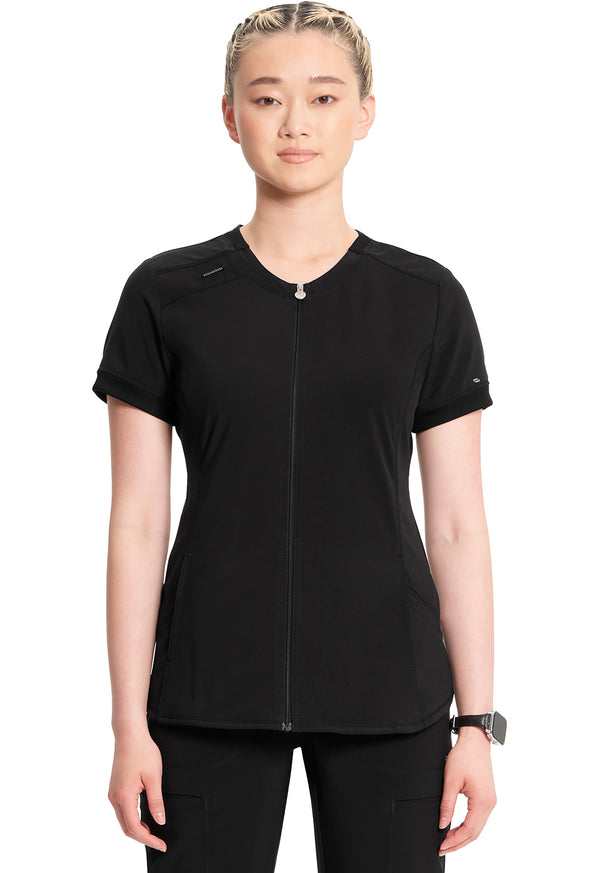 Infinity Women's Zip Front V-Neck Top in Black