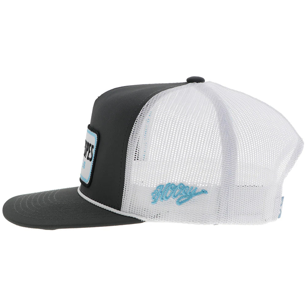 "CR108" Cactus Ropes Hat Grey/White w/White/Turquoise/Black Patch