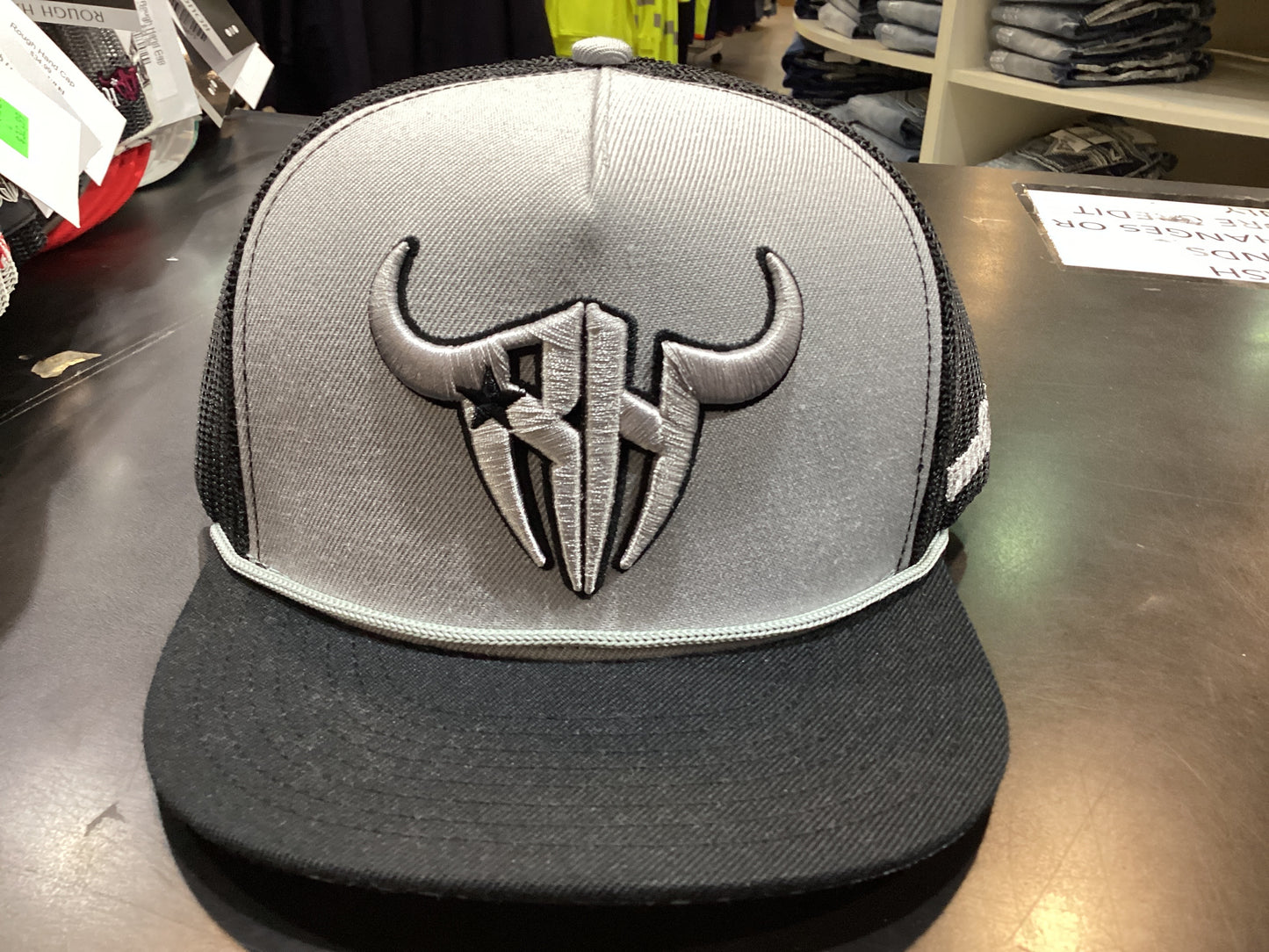 Rough Hand silver bull with black Star flat cap