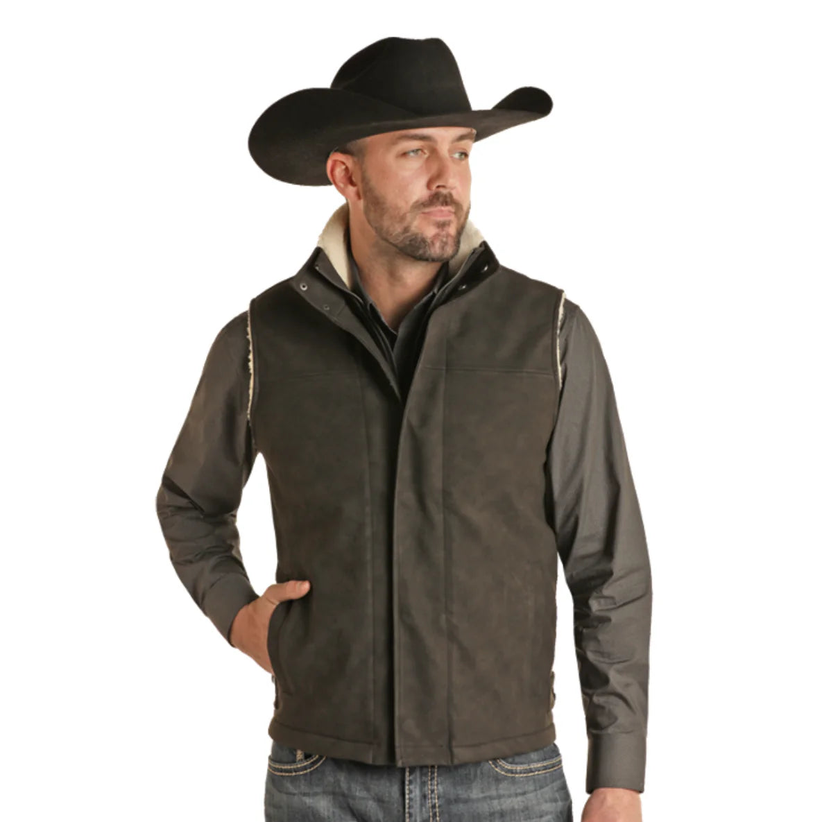 Powder River Outfitters Distressed PU Black Vest