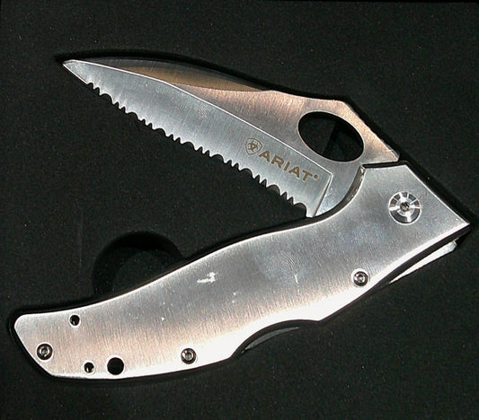 Ariat Serrated Folding Silver Knife