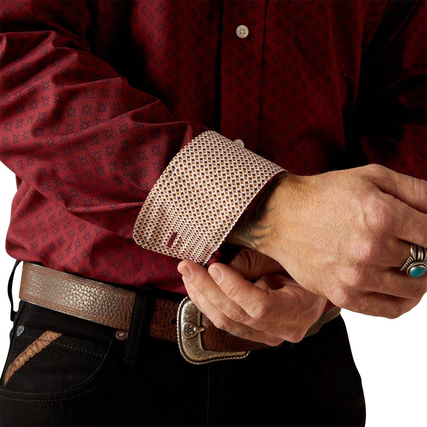 Ariat Men's Issac Dark Red Classic Fit Wrinkle Free Button Down Shirt