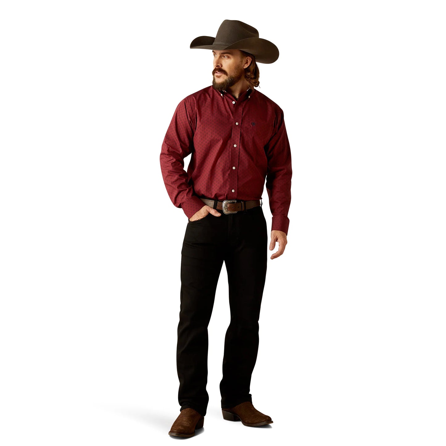 Ariat Men's Issac Dark Red Classic Fit Wrinkle Free Button Down Shirt