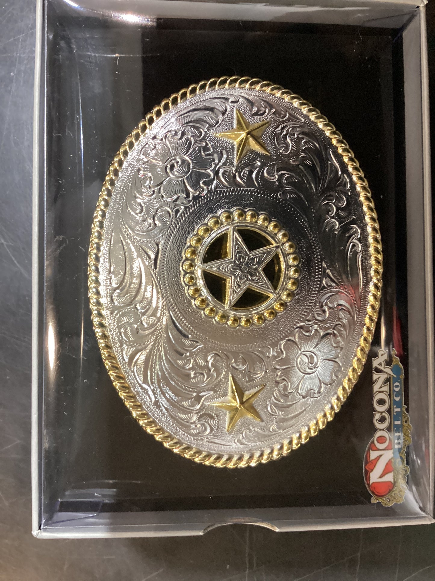 Nocona Belt Buckle Gold And Gray Star