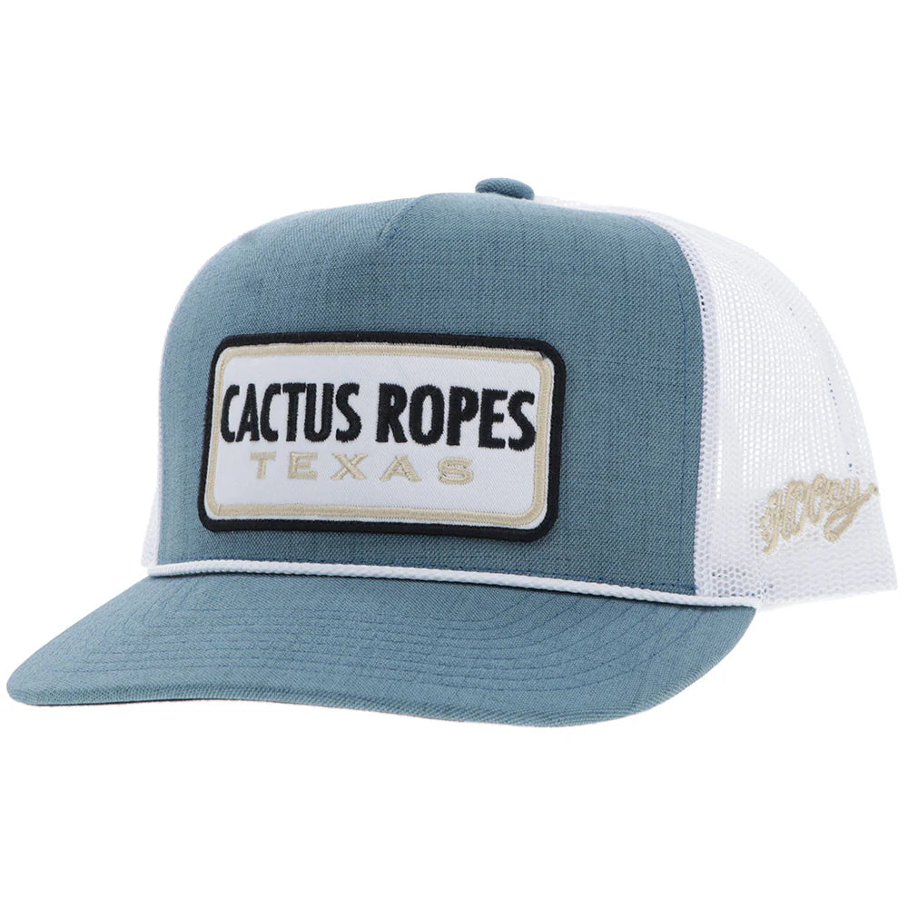 "CR117" Cactus Ropes Hat Teal/White w/ Rectangle Patch