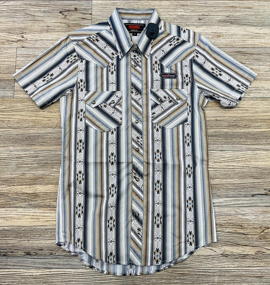 Rock&Roll Aztec Stripe Print SS Button - Black