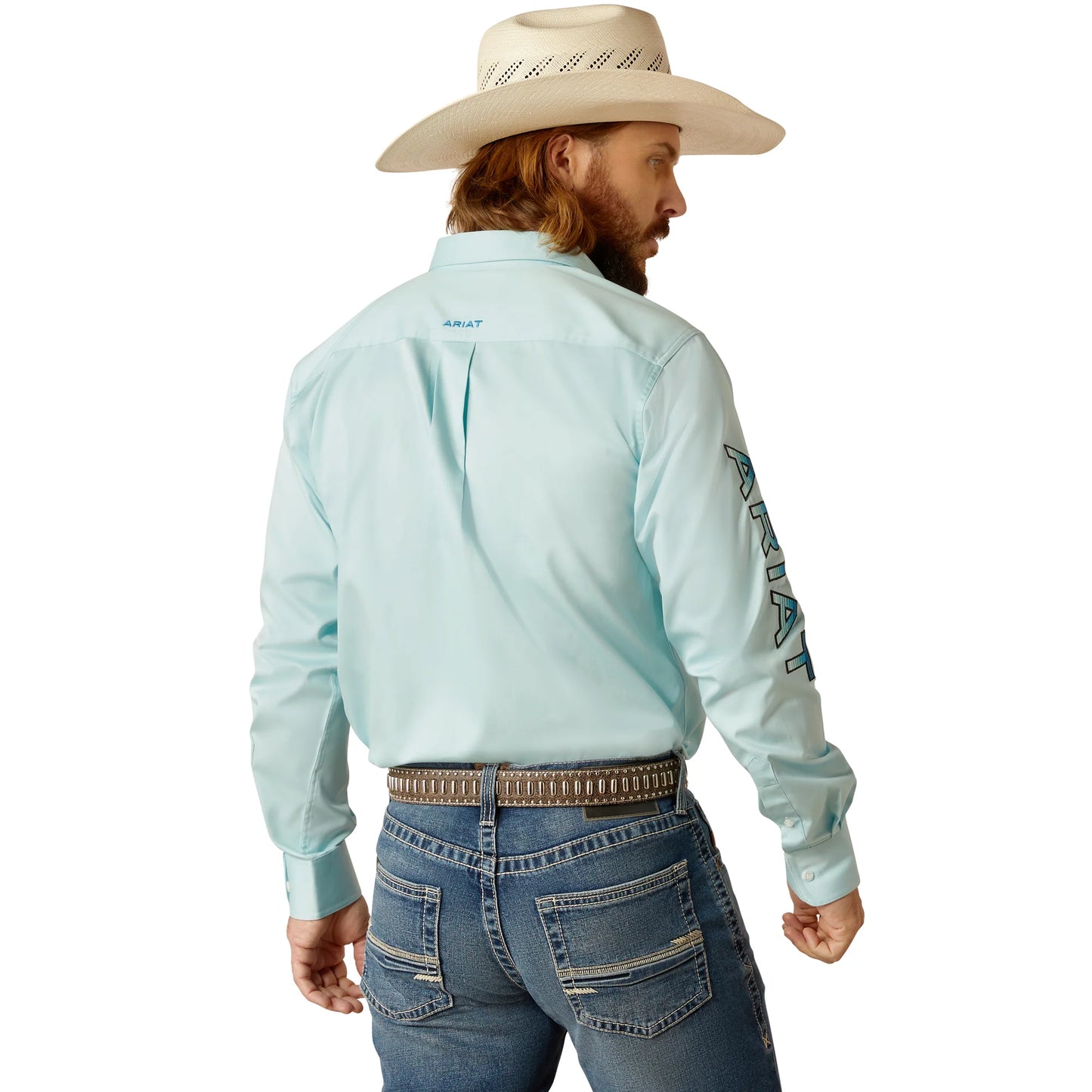 ARIAT Team Logo Twill FTD LS SHRT - Light Blue