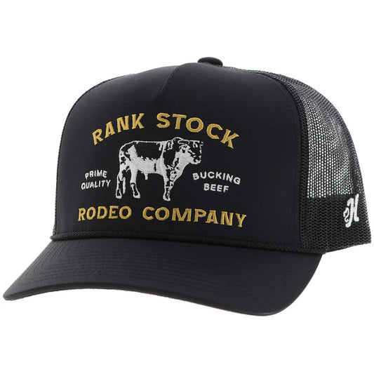 HOOEY "RANK STOCK" HAT BLACK W/YELLOW & WHITE STITCHING