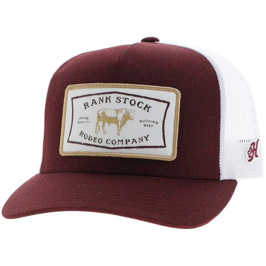 HOOEY "RANK STOCK" HAT MAROON/WHITE W/RECTANGLE PATCH