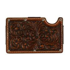 Utility wallet brown leather card holder with detail