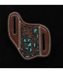Nocona Knife Sheath Flower W/ Blue Background