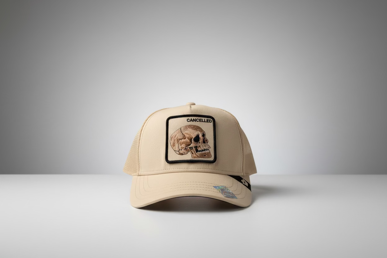 Goorin Bros Suede Cancelled Skull Trucker Hat