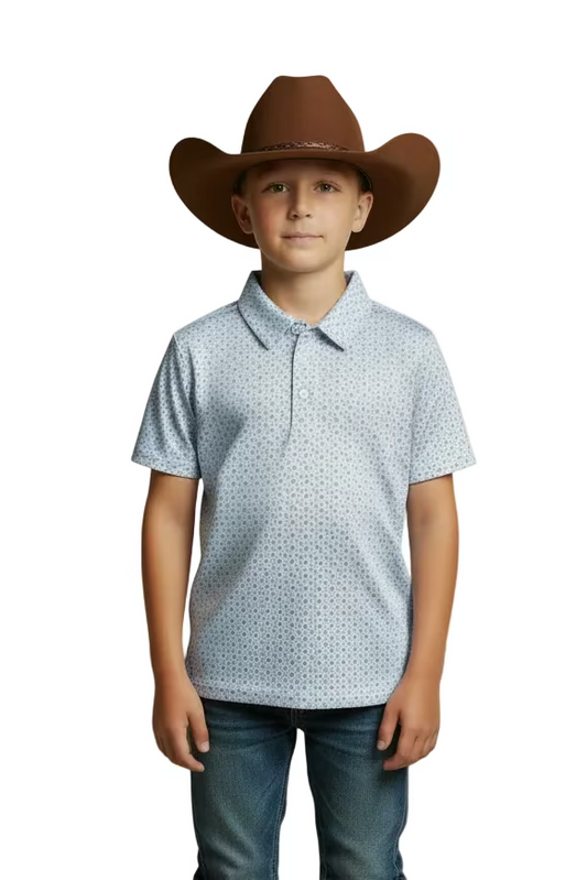 Rock & Roll Denim Youth Blue Geo Print Performance Polo