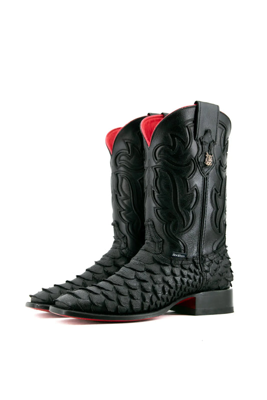 Rock’em Viper Matte Black Red Bottom Square Toe Cowboy Boot