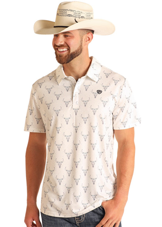 ROCK&ROLL RR LONGHORN PRINTED POLO - WHITE
