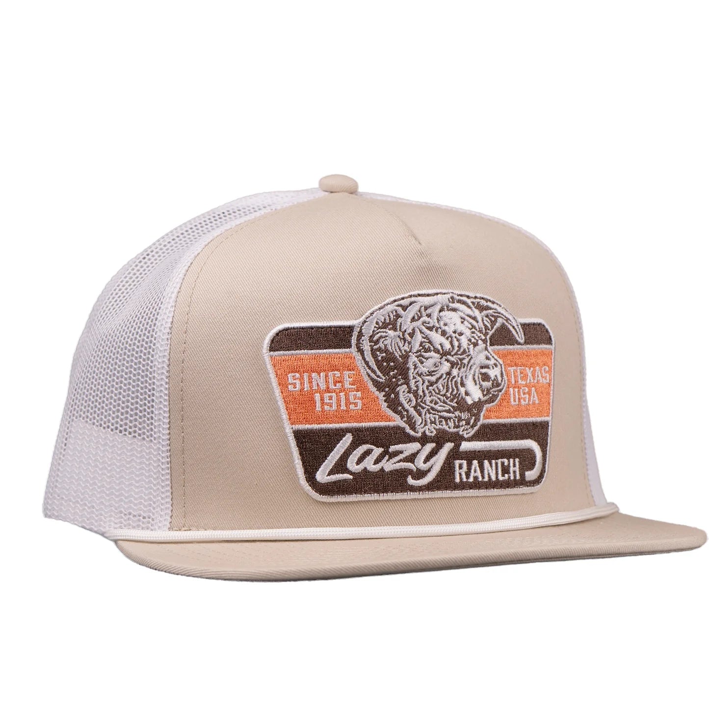 Lazy J Ranch Tan & White Rust Classic Rope Trucker Hat