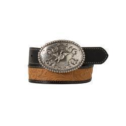 Nocona Boys Belt 1 1/4" Smooth Tabs Floral Body Black Tan