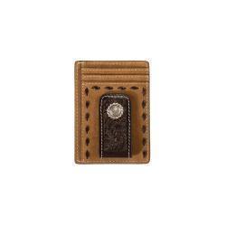 Brown leather Money clip with silver detail