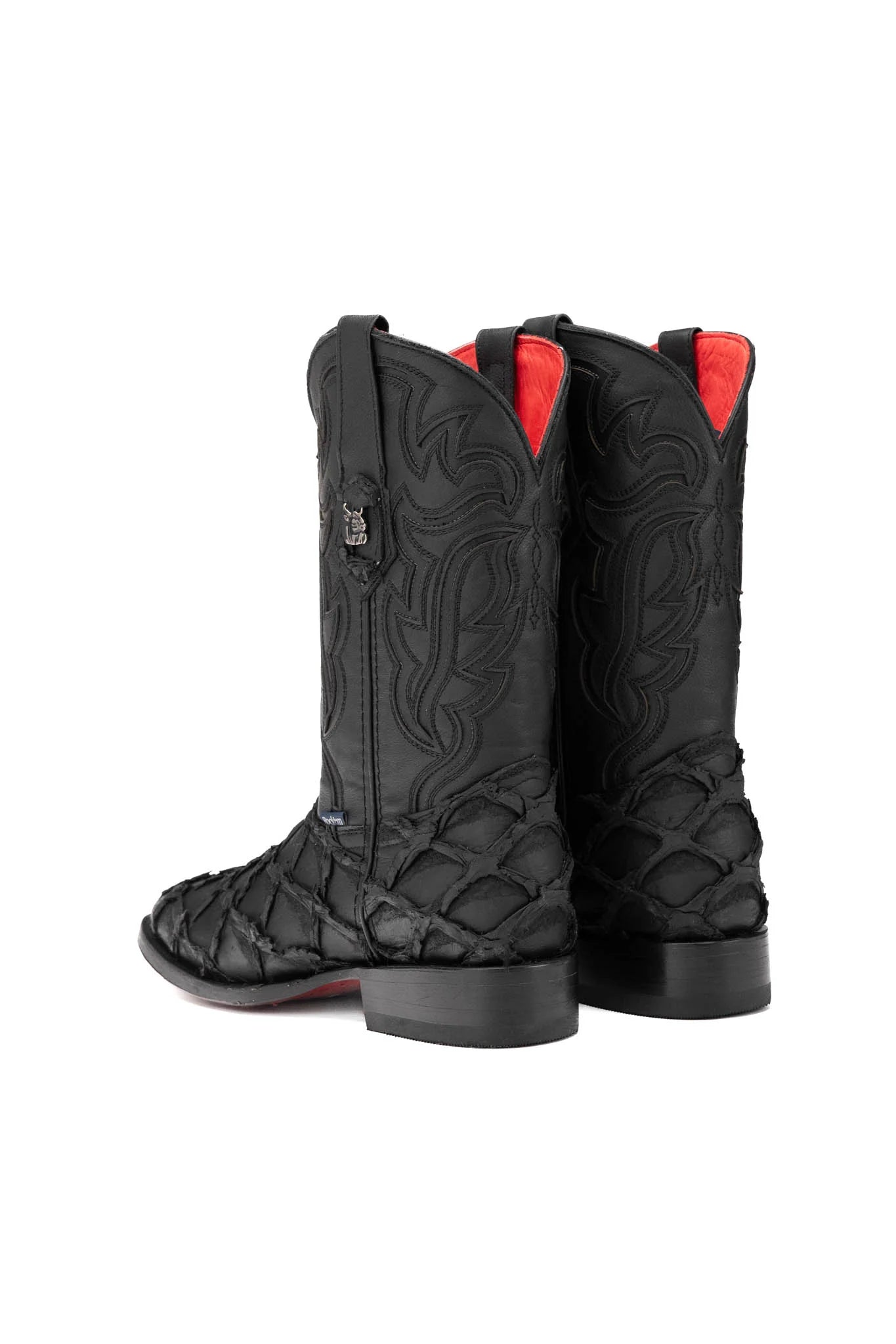 Rock’em Pirarucu Matte Black Red Bottom Square Toe Cowboy Boot
