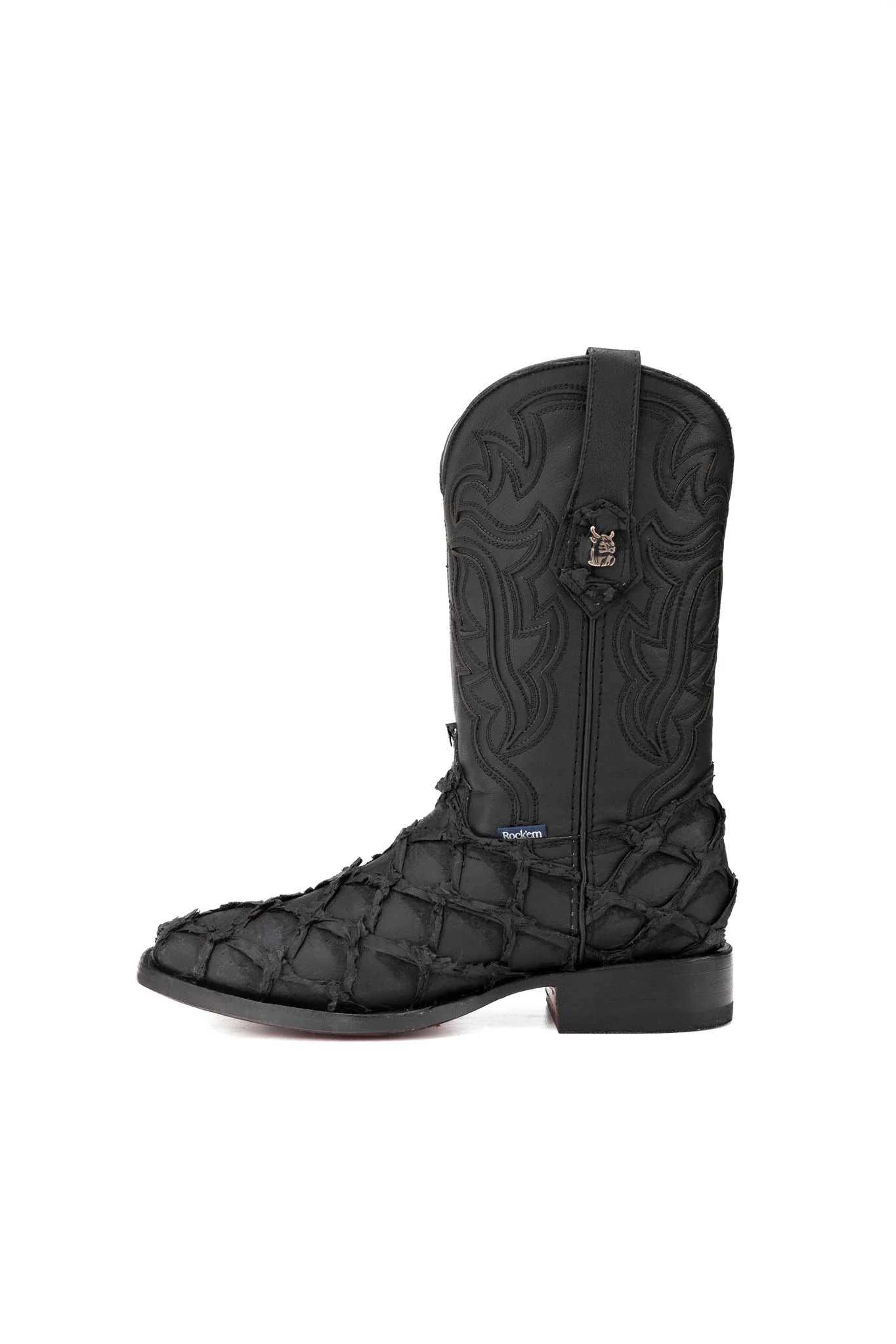 Rock’em Pirarucu Matte Black Red Bottom Square Toe Cowboy Boot