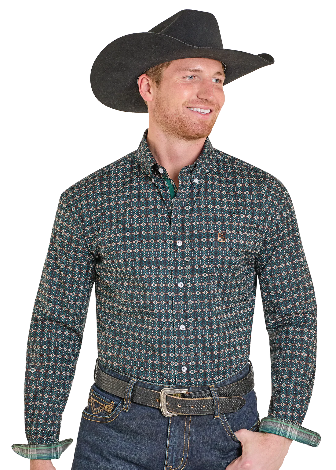 Pandhandle Rough Stock Aztec Inspired Geo Long Sleeve Button Shirt