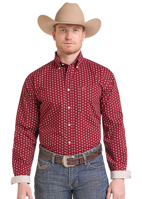 Men's Panhandle Geometric Print LS Button Down Shirt