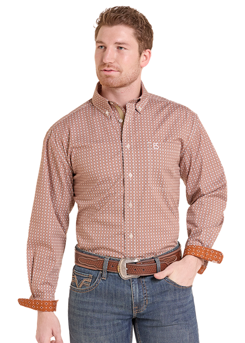 Panhandle Geometric Print LS Button Down Shirt