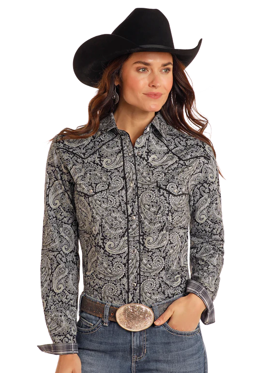 Ladies Pandhandle Rough Stock Paisley Long Sleeve Snap Shirt