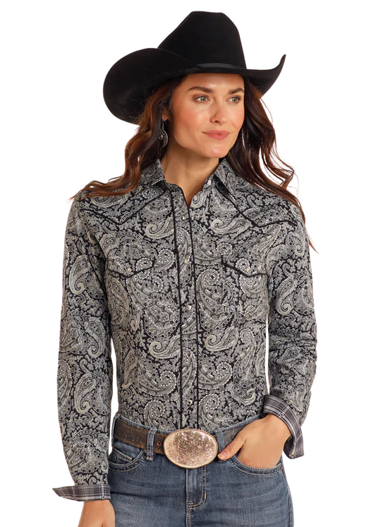 Ladies Pandhandle Rough Stock Paisley Long Sleeve Snap Shirt