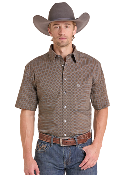 Men's Panhandle Slim Mini Medallion Print SS Button Down Shirt