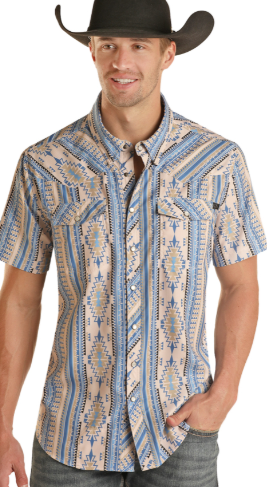 Rock&Roll Aztec Ripstop SS Snap - Blue