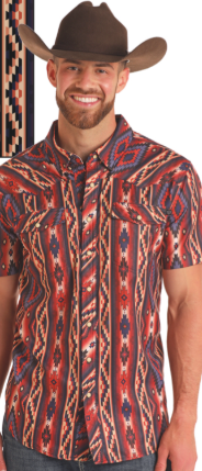 Panhandle Aztec Print Tek SS Snap - Rust
