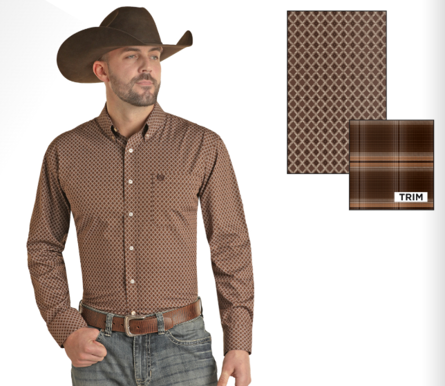 Pandhandle Diamond Geo Print Button Down LS Shirt - Big & Tall