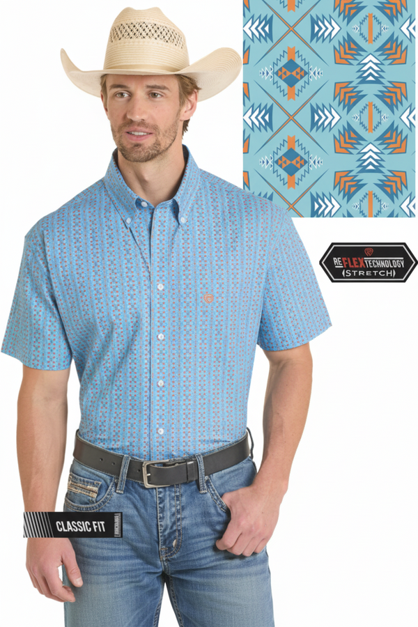Rock&Roll Men's Geo Printed Short Sleeve Shirt