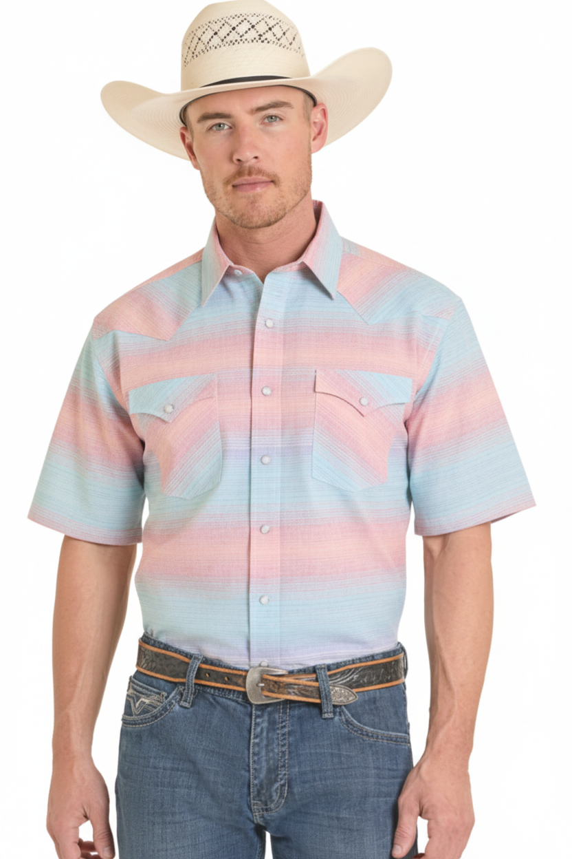 Panhandle Slim Men's Textured Ombre Stripe SS Snap Shirt