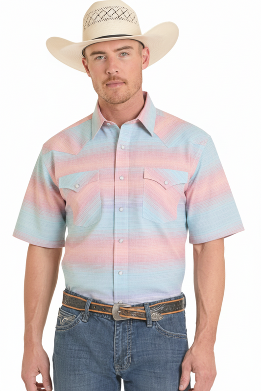 Panhandle Slim Men's Textured Ombre Stripe SS Snap Shirt