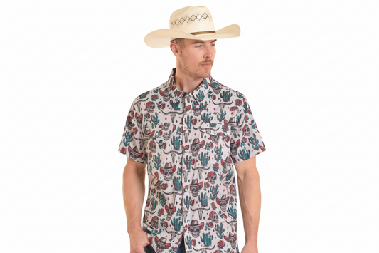 Rock&Roll Dia De Los Muertos Printed SS Snap Shirt