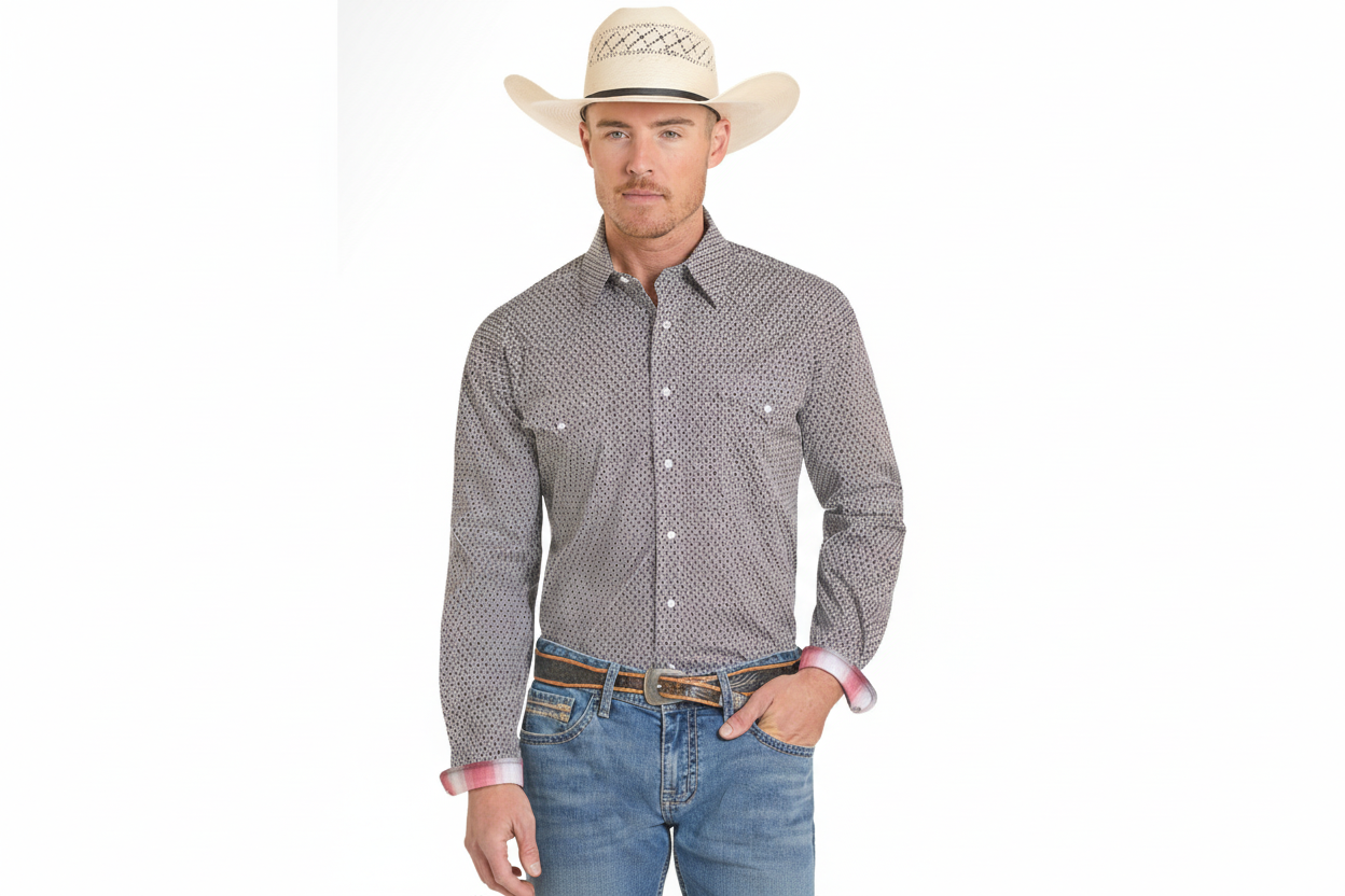 Panhandle Slim Men's Digital Geo Print SS Fancy Snap Shirt