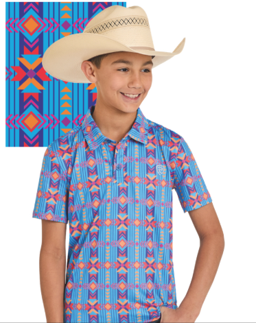ROCK & ROLL SAPPHIRE AZTEC PRINTYED POLO