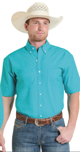 PANHANDLE SLIM TURQUOISE MENS SS 1PKT BUTTON