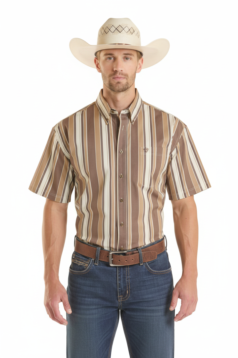 Rock&Roll Stripe Printed SS Button Down Shirt