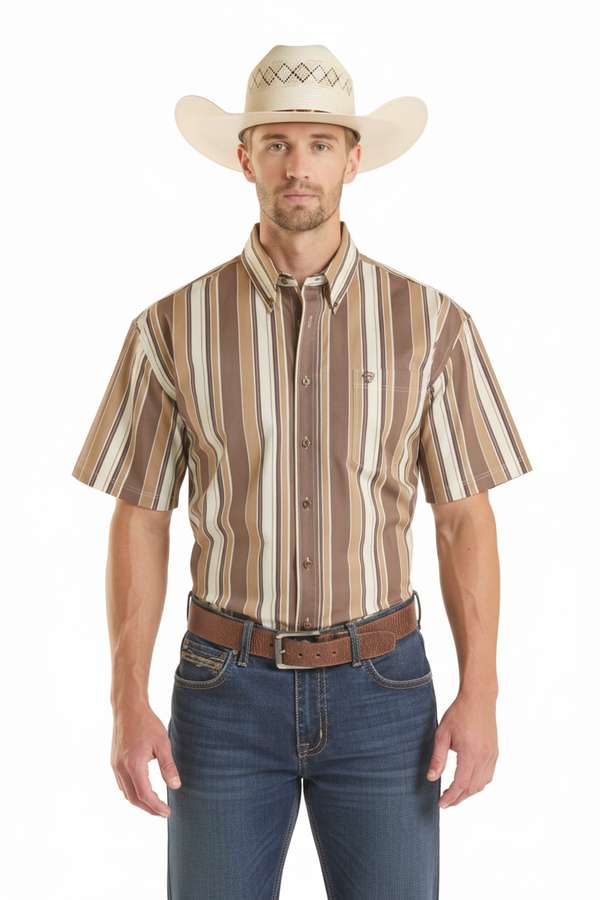 Rock&Roll Stripe Printed SS Button Down Shirt