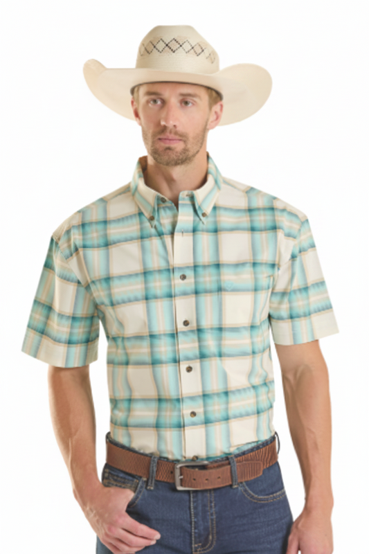 Men's Rock&Roll Yarn DYE Plaid SS Button Down Shirt