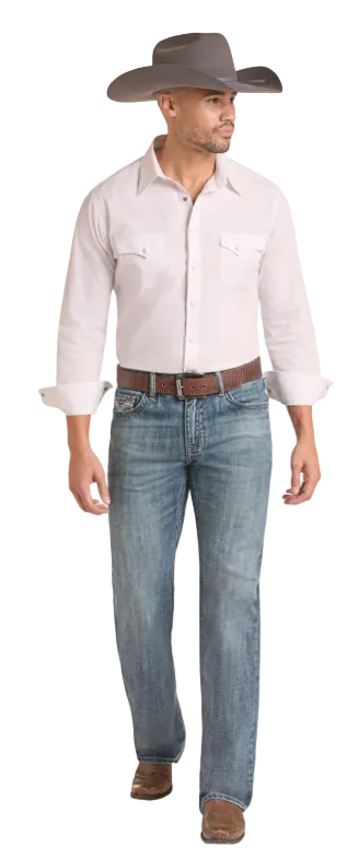 Rock&Roll Raised Denim Embroidery Double Barrel Straight