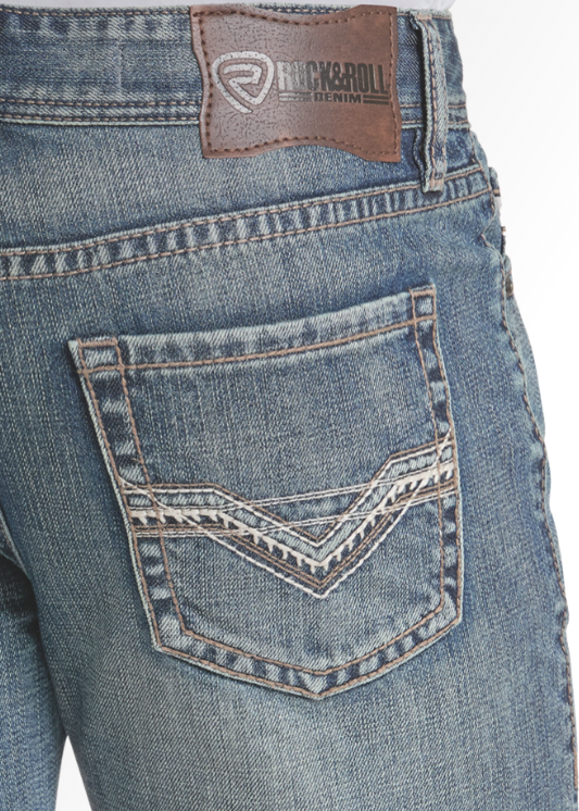 Rock&Roll Raised Denim Embroidery Double Barrel Straight