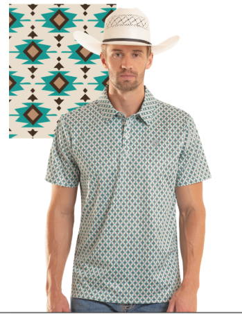 Rock & Roll Denim Men's Mini Aztec Print Polo