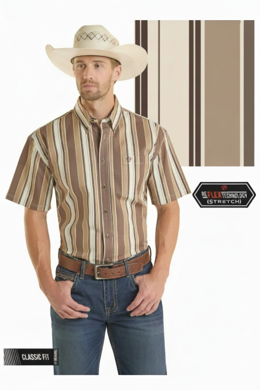 Rock&Roll Stripe Printed SS Button Down Shirt