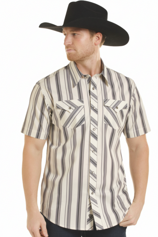 Rock&Roll RR Stripe Printed Short Sleeve Snap