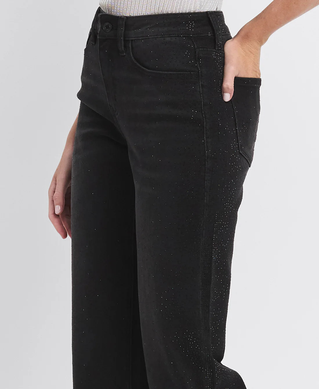 Vervet High Rise Rhinestone Slim Wide Leg Jeans