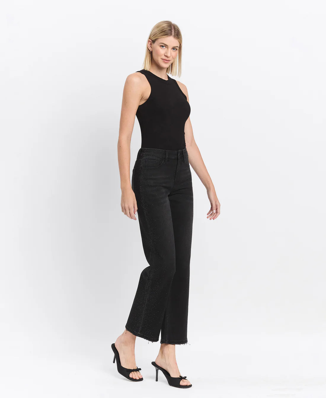 Vervet High Rise Rhinestone Slim Wide Leg Jeans